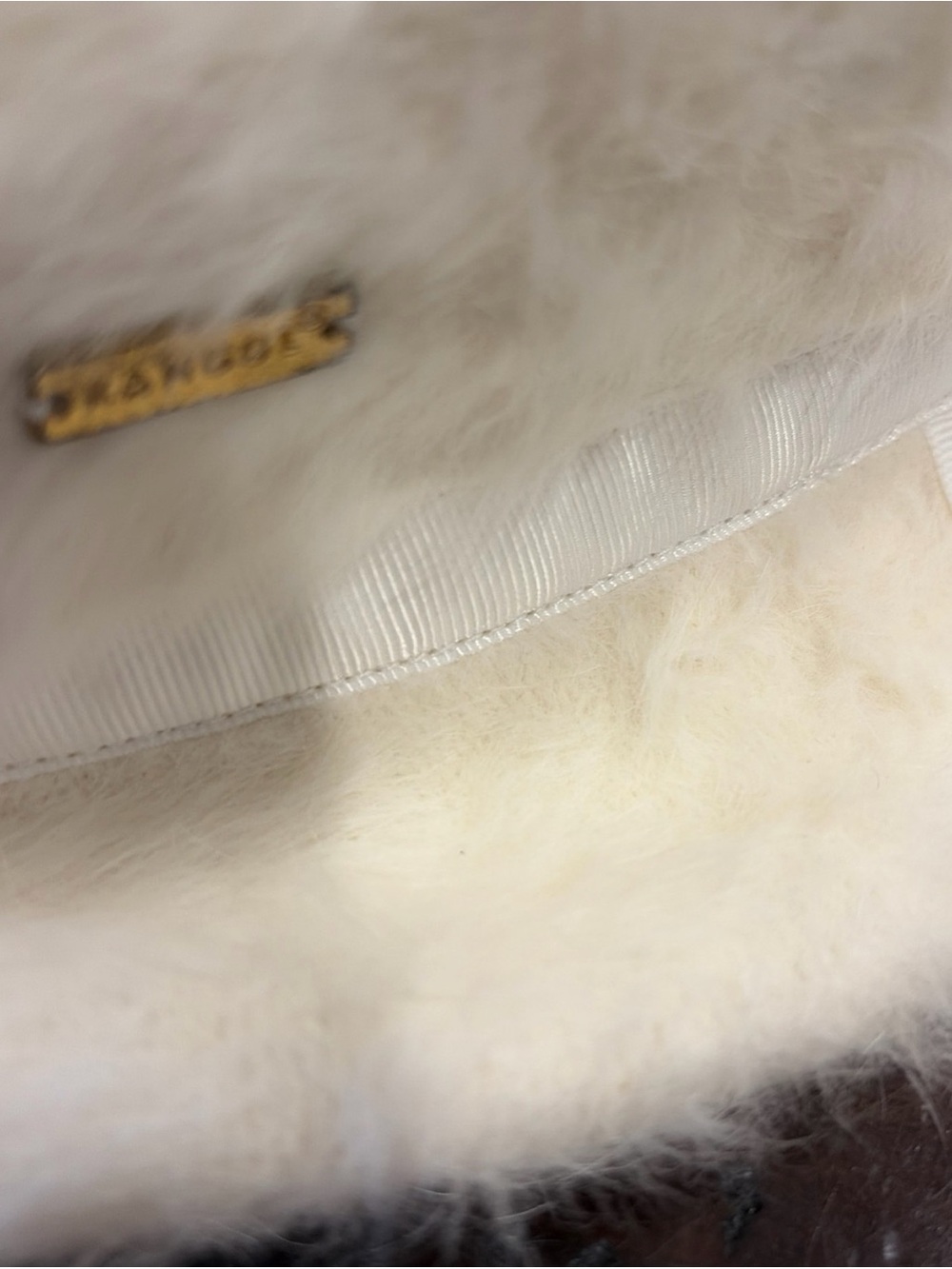 Kangol Women's Cream Faux-Fur Bucket Hat with Logo Plaque